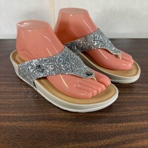 Fly Flot Womens Silver Glitter Wedge Sandals SIZE EU 39 US 8 Or 8.5 Comfort